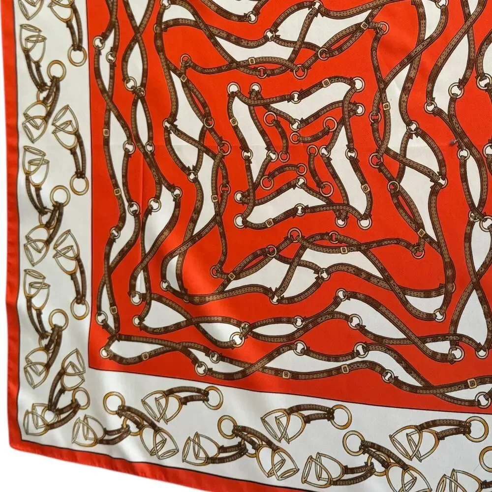 Kayser Vtg Made in Italy Red White Equestrian Themed Square Neck Scarf